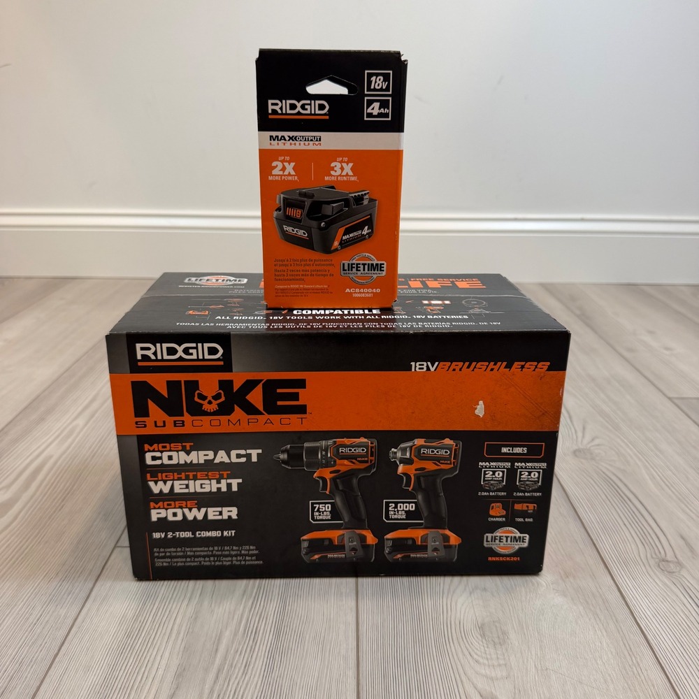 NEW Ridgid 18V Brushless Subcompact 2-Tool Combo Kit RNKSCK201 + 4.0Ah Battery